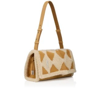 Baggy Small – Geantă de umăr – Piele de vițel și lână de oaie în formă de diamant – Bej
