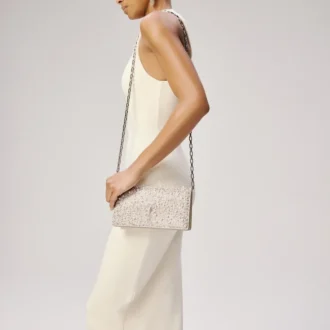 Bettina – Clutch – Piele de vițel, strasuri și perle – Argintiu Bettina – Clutch – Piele de vițel, strasuri și perle – Argintiu