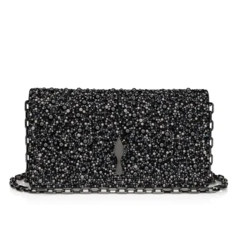 Bettina – Clutch – Piele de vițel velur, strasuri și perle – Negru
