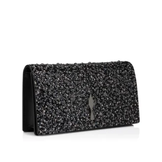 Bettina – Clutch – Piele de vițel velur, strasuri și perle – Negru