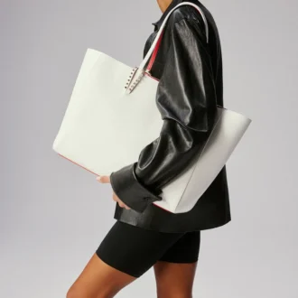 Cabata Large – Gență Tote – Piele de vițel și ținte – Bianco