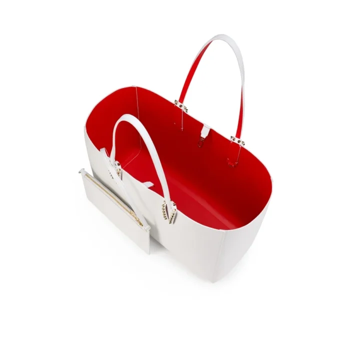 Cabata Large – Gență Tote – Piele de vițel și ținte – Bianco