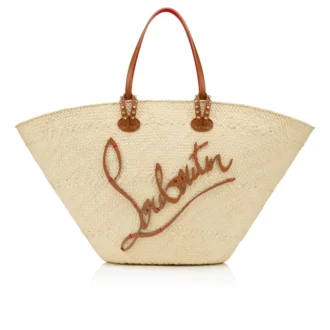 Cabata Large – Gență Tote – Rafie și piele de vițel – Natural