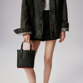 Cabata Mini – Geantă tote – Piele de vițel și ținte – Negru