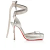 Cassia cu șireturi – Pantofi cu toc de 100 mm și curele – Piele de miel nappa laminată – Argintiu – Femei