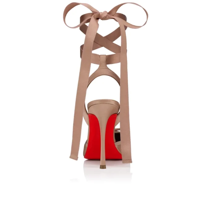 Cassia cu șireturi – Pantofi cu toc stiletto de 100 mm – Satin creponat – Nude 2 – Femei