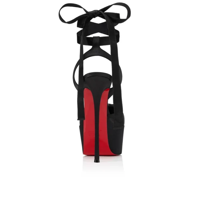 Cassia Lace up Alta – Pantofi cu barete de 160 mm – Satin creponat – Negru – Femei