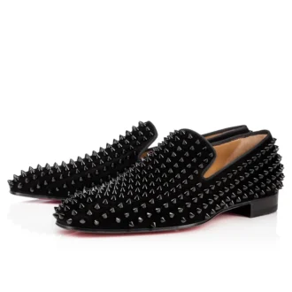Dandelion Spikes – Mocasini – Piele de vițel velur și ținte – Negru – Bărbați