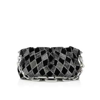 Eva Small – Geantă de umăr – Piele de vițel velur și strasuri în formă de diamant – Negru