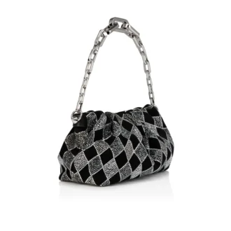 Eva Small – Geantă de umăr – Piele de vițel velur și strasuri în formă de diamant – Negru