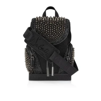 Explorafunk Small – Rucsac – Țesătură, piele de vițel velurată și ținte – Negru