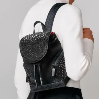 Explorafunk Small – Rucsac – Țesătură, piele de vițel velurată și ținte – Negru