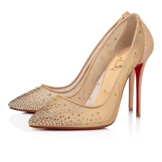 Follies Strass – Pantofi cu toc de 100 mm – Plasă, piele de vițel și strasuri – Mătase deschisă – Femei