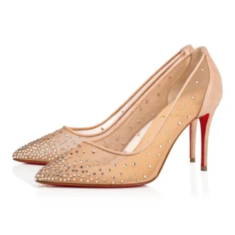 Follies Strass – Pantofi cu toc de 85 mm – Plasă și piele de căprioară – Mătase deschisă – Femei