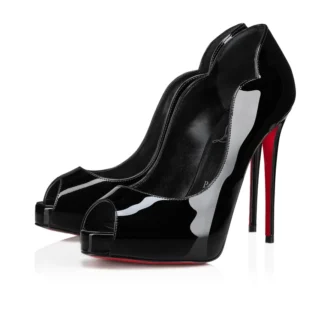 Hot Chick Alta – Pantofi cu vârf deschis de 120 mm – Piele de vițel lăcuită – Negru – Femei