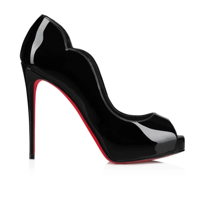 Hot Chick Alta – Pantofi cu vârf deschis de 120 mm – Piele de vițel lăcuită – Negru – Femei