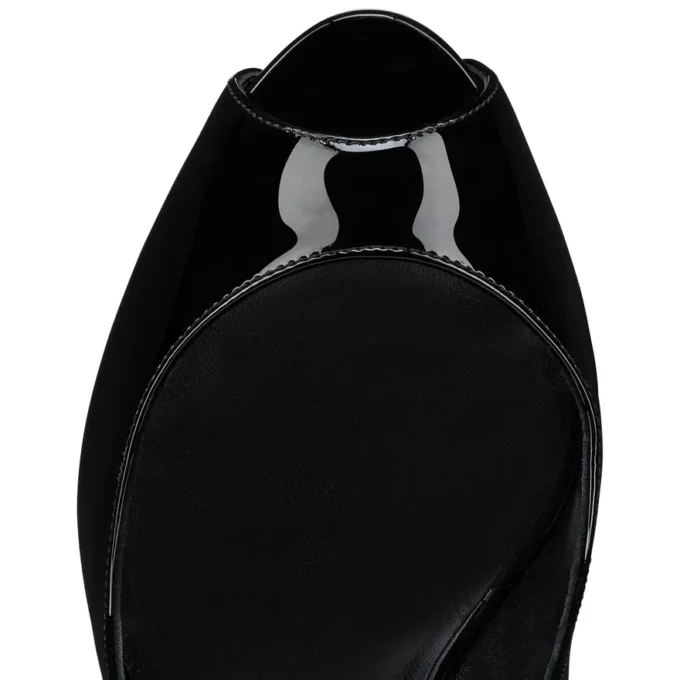 Hot Chick Alta – Pantofi cu vârf deschis de 120 mm – Piele de vițel lăcuită – Negru – Femei