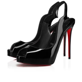 Hot Chick Sling Alta – Pantofi cu toc de 120 mm și baretă în spate – Piele de vițel lăcuită – Negru – Femei