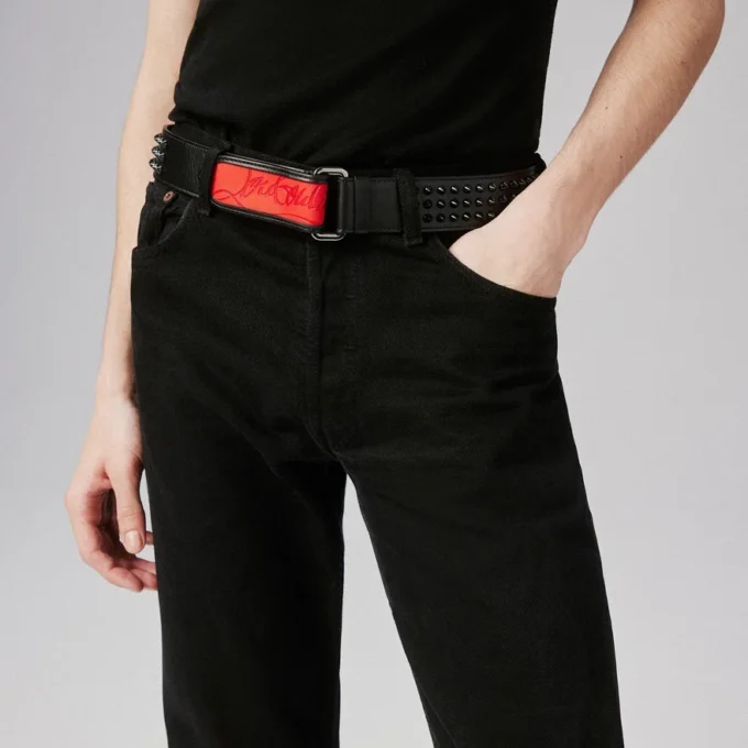 Loubi – Curelă – Piele de vițel și ținte – Negru Loubi – Curelă – Piele de vițel și ținte – Negru