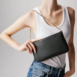Loubila – Geantă crossbody – Piele de vițel granulată și piele de vițel netedă – Negru