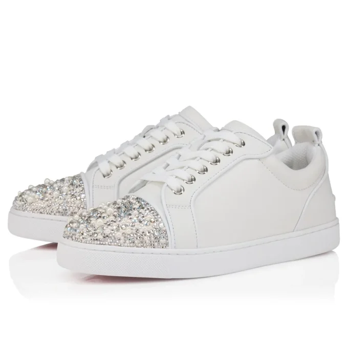 Louise Junior Perla – Sneakers – Satin creponat, piele de vițel și perle – Alb – Femei