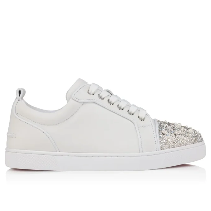 Louise Junior Perla – Sneakers – Satin creponat, piele de vițel și perle – Alb – Femei