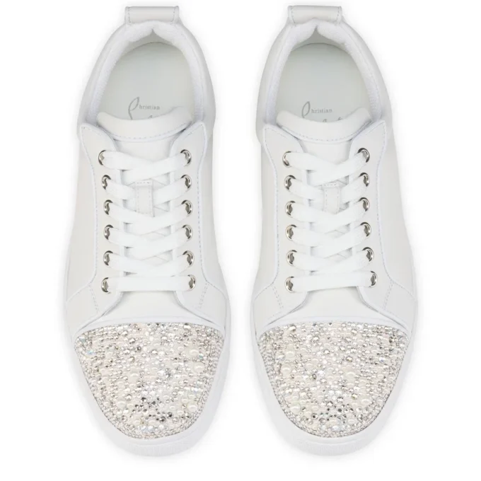 Louise Junior Perla – Sneakers – Satin creponat, piele de vițel și perle – Alb – Femei