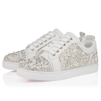 Louiseperla – Sneakers – Satin creponat, piele de vițel, strasuri și perle – Alb – Femei Louiseperla – Sneakers – Satin creponat, piele de vițel, strasuri și perle – Alb – Femei
