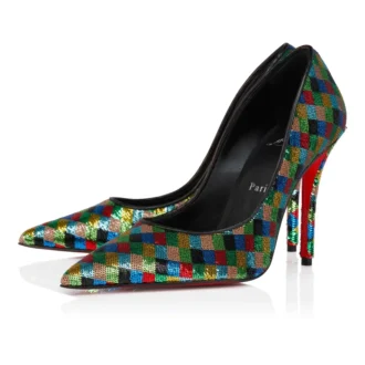 Miss Z Arlequin – Pantofi cu toc de 100 mm – Satin creponat brodat cu micro-paieți – Multicolor – Femei