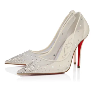 Miss Z Degrastrass Perla – Pantofi cu toc de 100 mm – Plasă, piele nappa, strasuri și perle – Bianco – Femei