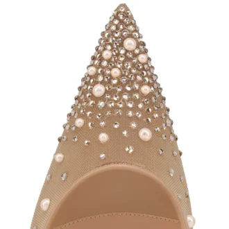 Miss Z Degrastrass Perla – Pantofi cu toc de 100 mm – Plasă, piele nappa, strasuri și perle – Blush – Femei