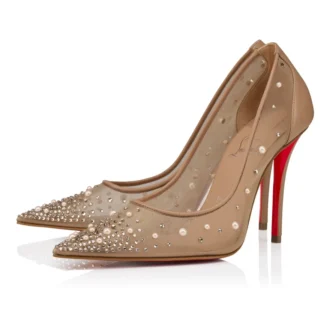 Miss Z Degrastrass Perla – Pantofi cu toc de 100 mm – Plasă, piele nappa, strasuri și perle – Blush – Femei