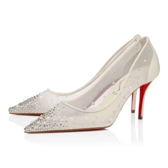 Miss Z Degrastrass Perla – Pantofi cu toc de 80 mm – Plasă, piele nappa, strasuri și perle – Bianco – Femei