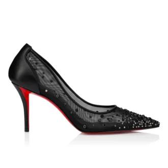 Miss Z Dregrastrass Perla – Pantofi cu toc de 80 mm – Plasă, piele nappa, strasuri și perle – Negru – Femei