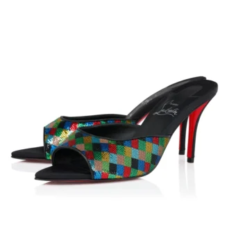 Miss Z Mule Arlequin – Mule de 80 mm – Satin creponat brodat cu micro-paieți – Multicolor – Femei