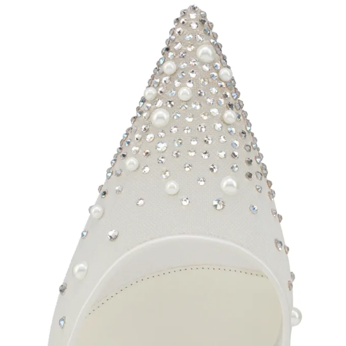 Miss Z Riviera Strass – Pantofi cu toc de 80 mm și curele – Plasă, piele Nappa și perle – Bianco – Femei Miss Z Riviera Strass – Pantofi cu toc de 80 mm și curele – Plasă, piele Nappa și perle – Bianco – Femei