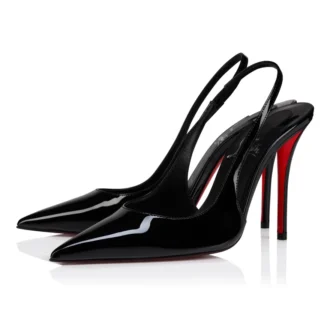 Miss Z Sling Back – Pantofi cu toc de 100 mm și baretă în spate – Piele de vițel lăcuită – Negru – Femei