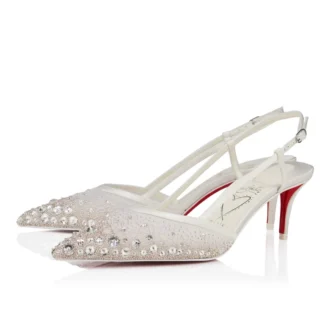 Miss Z Sling Sparkling – Pantofi cu toc de 60 mm și baretă în spate – Plasă și strasuri – Versiune Ivory – Femei