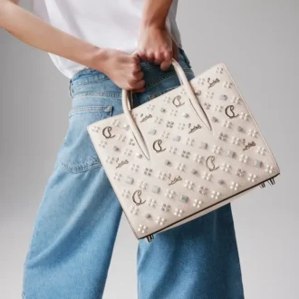 Paloma Medium – Gență cu Mâner superior – Piele de vițel granulată și ținte Loubinthesky – Leche