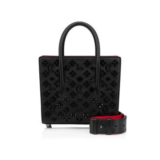 Paloma Mini – Gență cu mâner superior – Piele de vițel granulată și ținte Loubinthesky – Negru