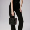 Paloma Mini – Gență cu mâner superior – Piele de vițel granulată și ținte Loubinthesky – Negru