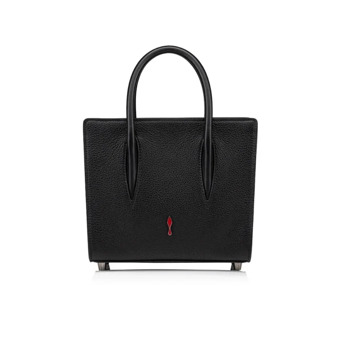 Paloma Mini – Gență cu mâner superior – Piele de vițel granulată și ținte Loubinthesky – Negru