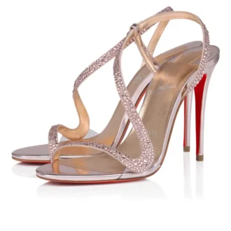 Rosalie Strass – Sandale de 100 mm – Piele de vițel laminată și piele de căprioară – Vintage Rose – Femei