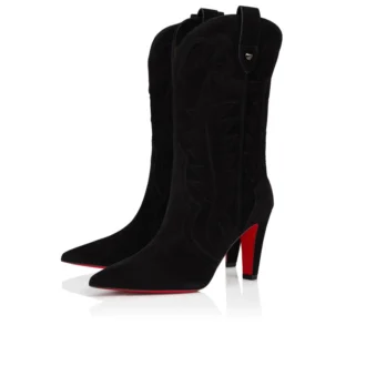 Santiabooty – Cizme joase de 85 mm – Piele de vițel velur – Negru – Femei Santiabooty – Cizme joase de 85 mm – Piele de vițel velur – Negru – Femei