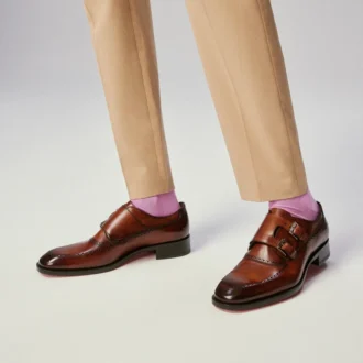 Sartok – Pantofi cu cataramă – Piele de vițel patinată – Havane – Bărbați