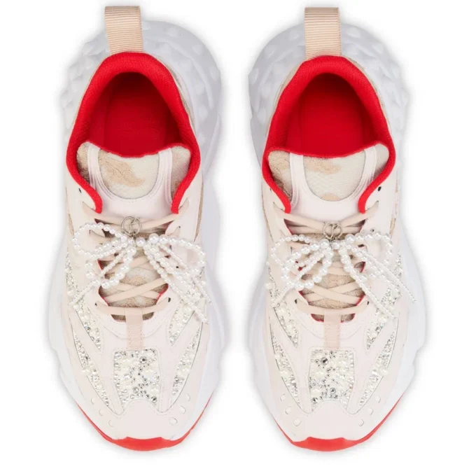 So Flo Perla – Sneakers de alergare – Piele de vițel laminată, strasuri și perle – Pearl – Femei